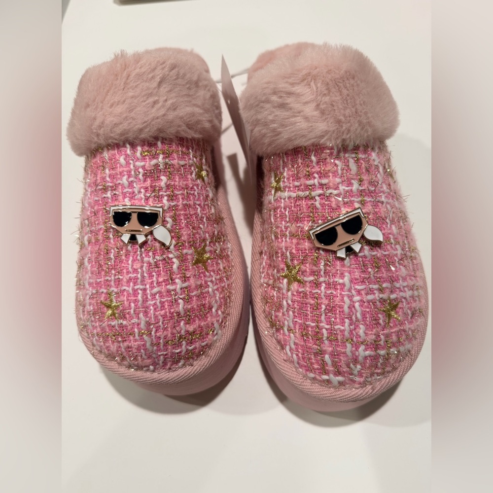 Karl Lagerfeld Pink Tweed Slippers With Sunglasses Charm Size 8.5